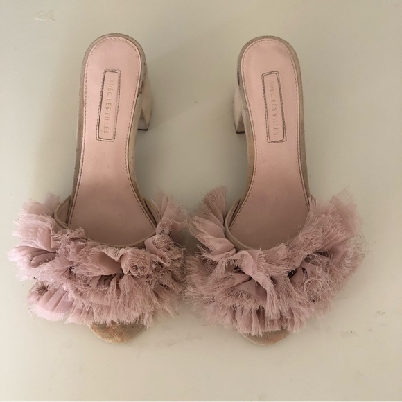 Avec Les Fillies Maya Pink Chiffon Slide Block Heel. Size 8. - Picture 7 of 13